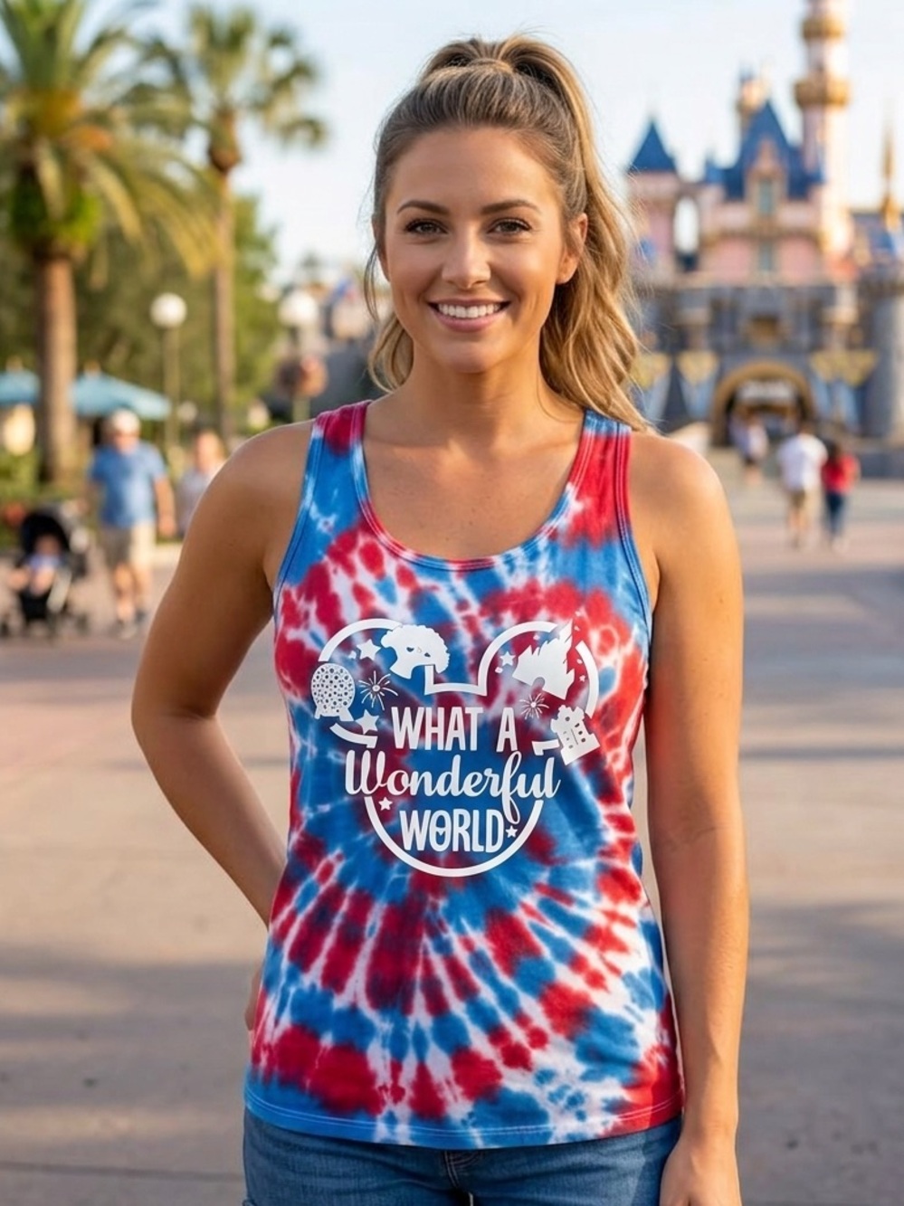 a new day Red & Blue Tie-Dye Tank Top with "What a Wonderful World" Disney